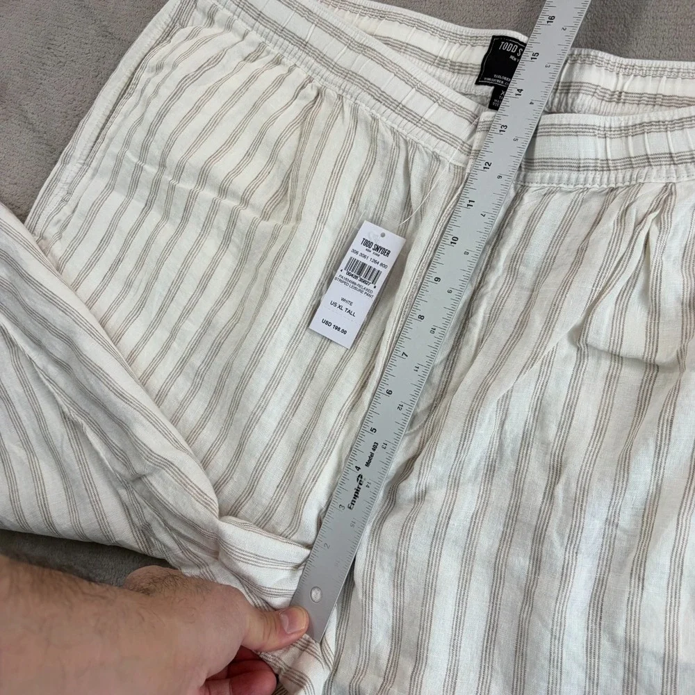 TODD SNYDER Relaxed 100% Linen Leisure‎ Pants in White Striped Pleated NWT $198